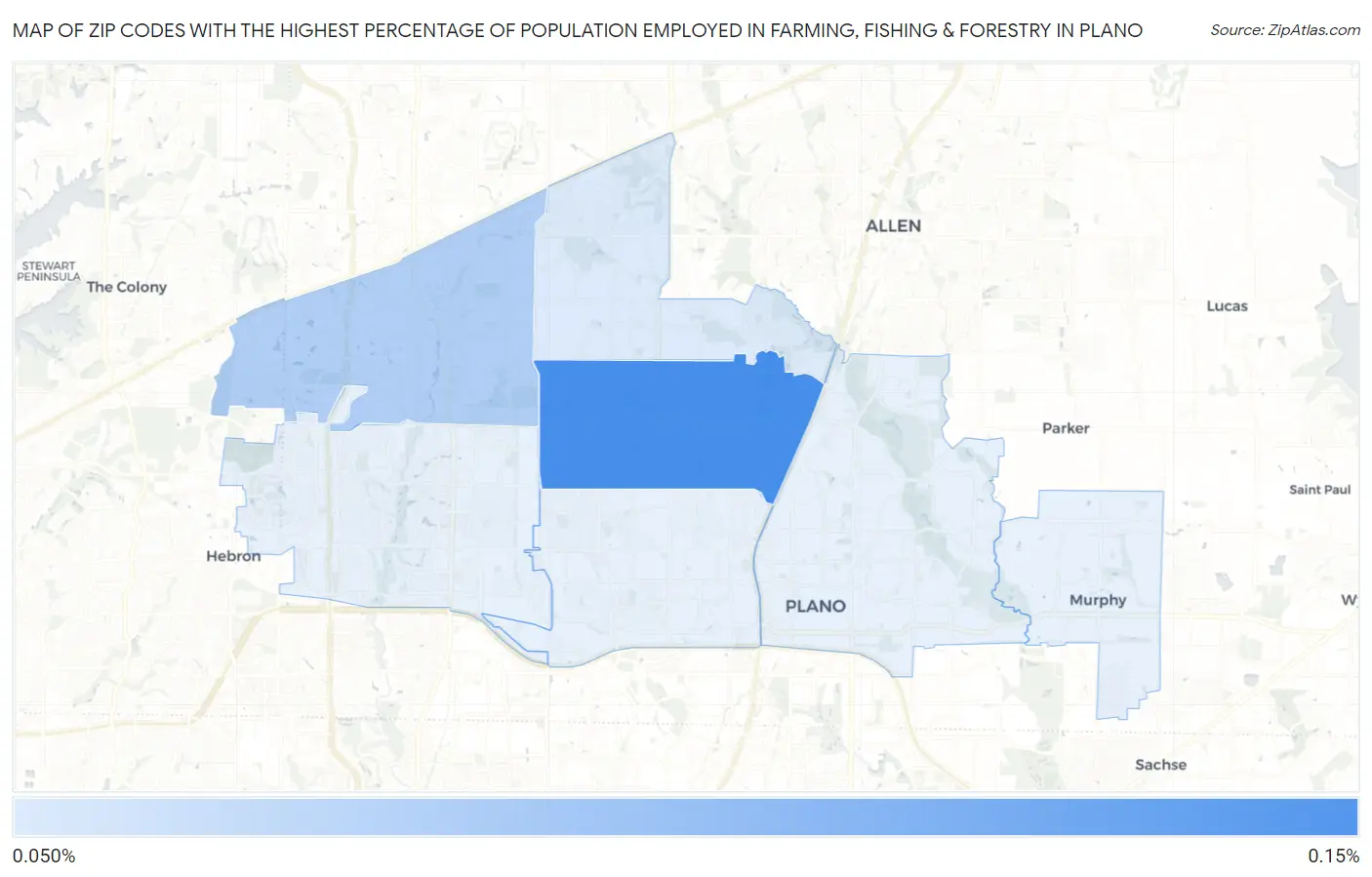 Zip Codes with the Highest Percentage of Population Employed in Farming, Fishing & Forestry in Plano Map