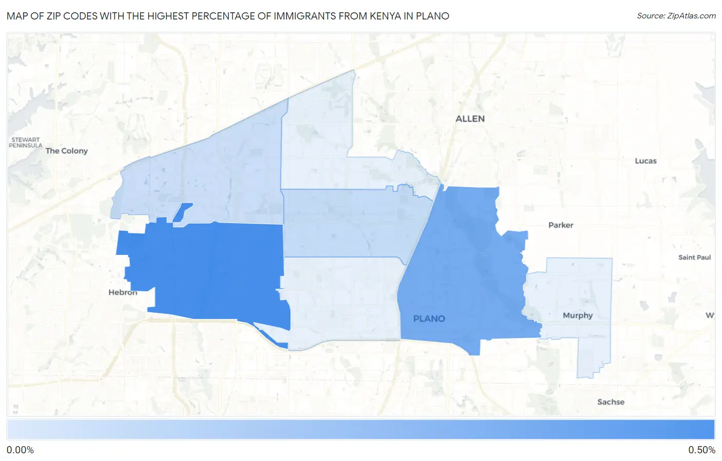 Zip Codes with the Highest Percentage of Immigrants from Kenya in Plano Map