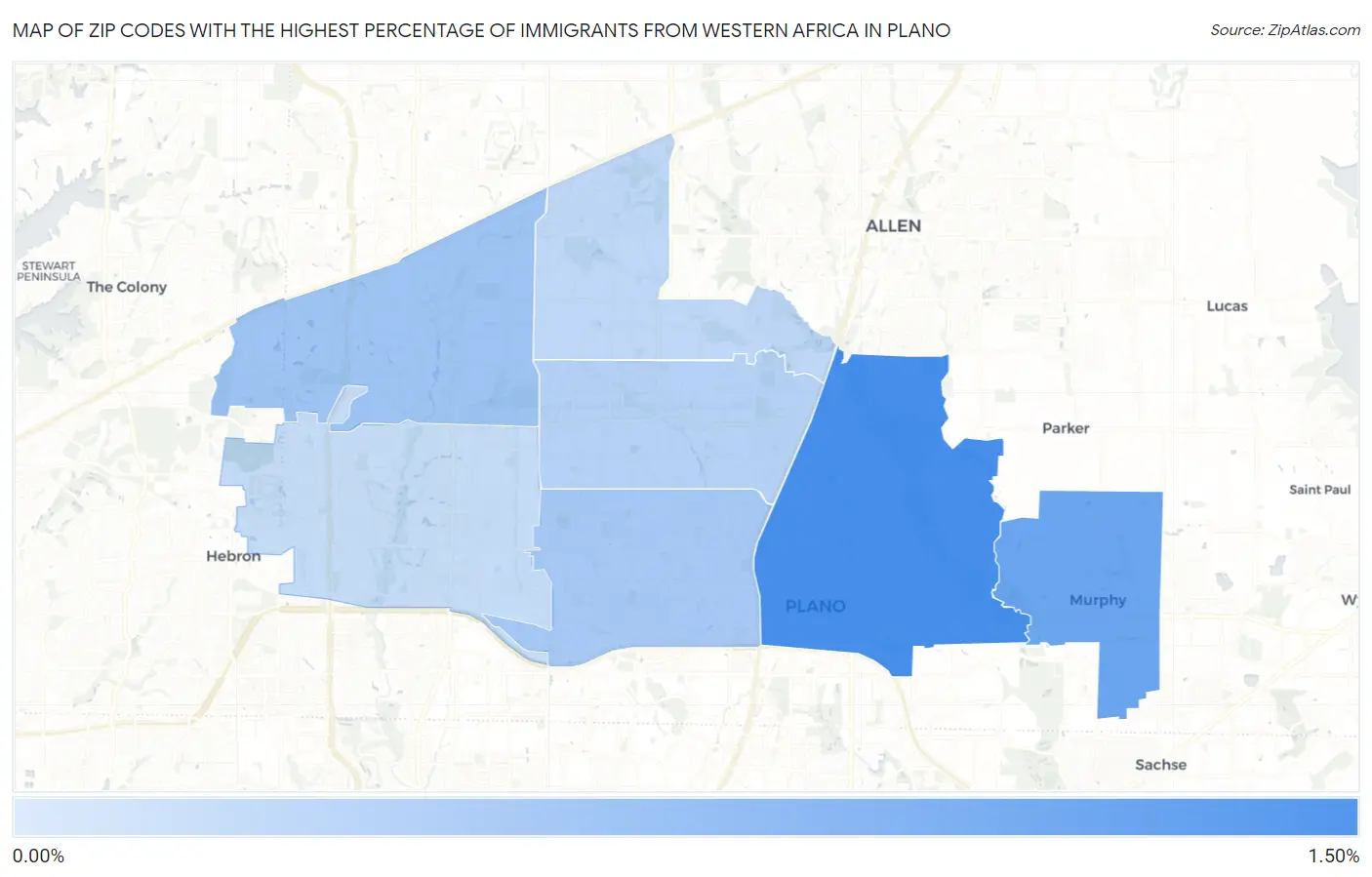 Zip Codes with the Highest Percentage of Immigrants from Western Africa in Plano Map