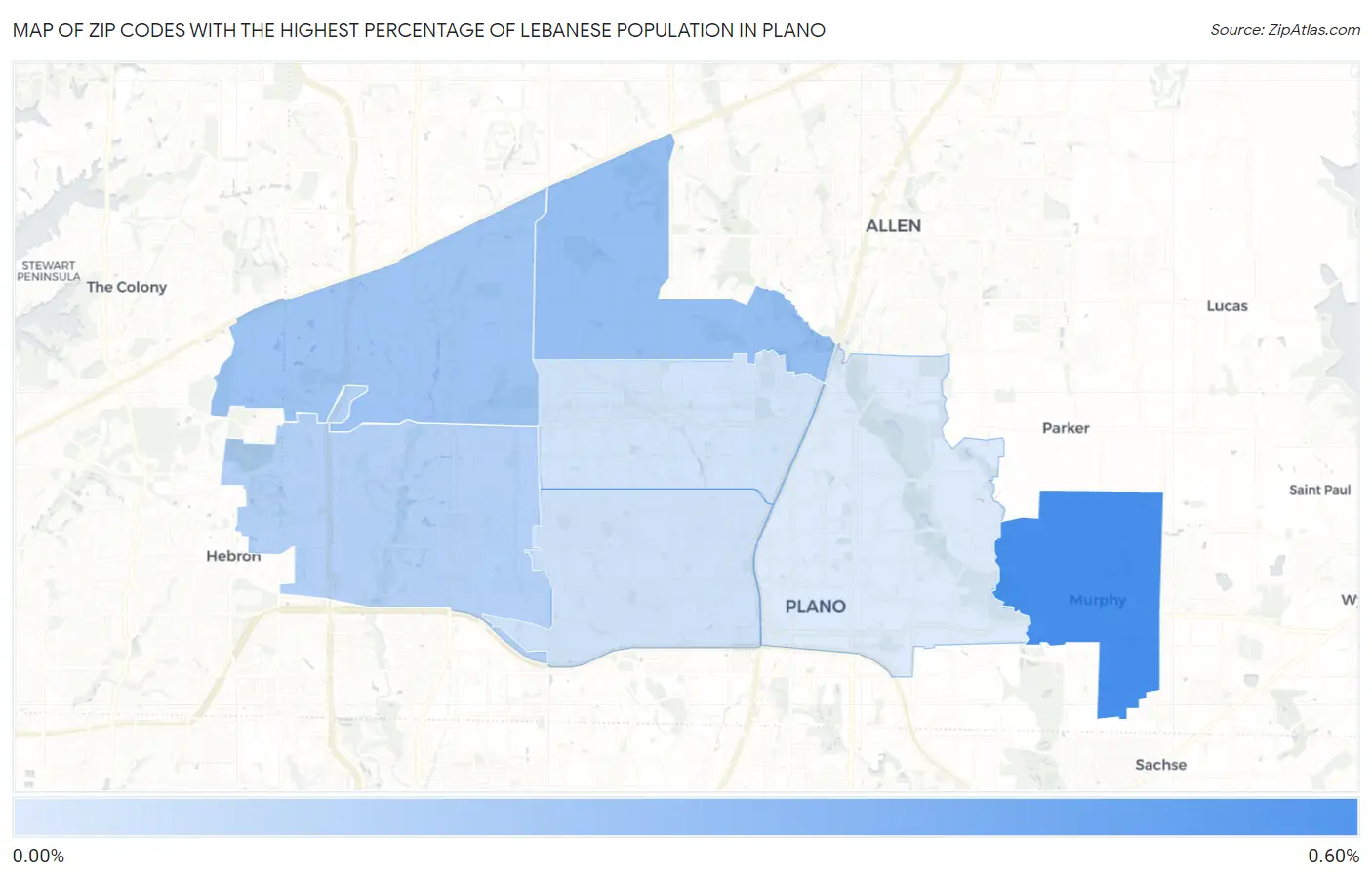 Zip Codes with the Highest Percentage of Lebanese Population in Plano Map