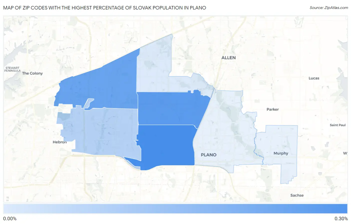 Zip Codes with the Highest Percentage of Slovak Population in Plano Map