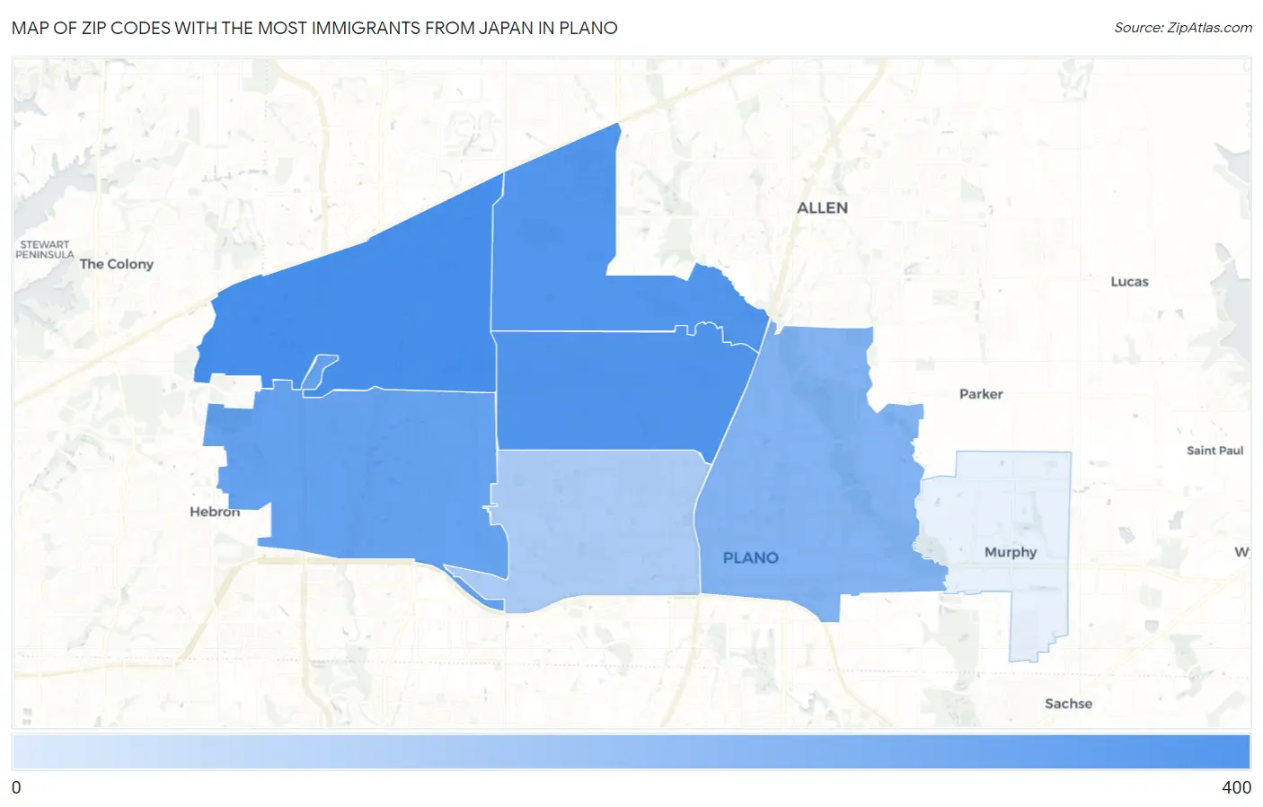 Zip Codes with the Most Immigrants from Japan in Plano Map