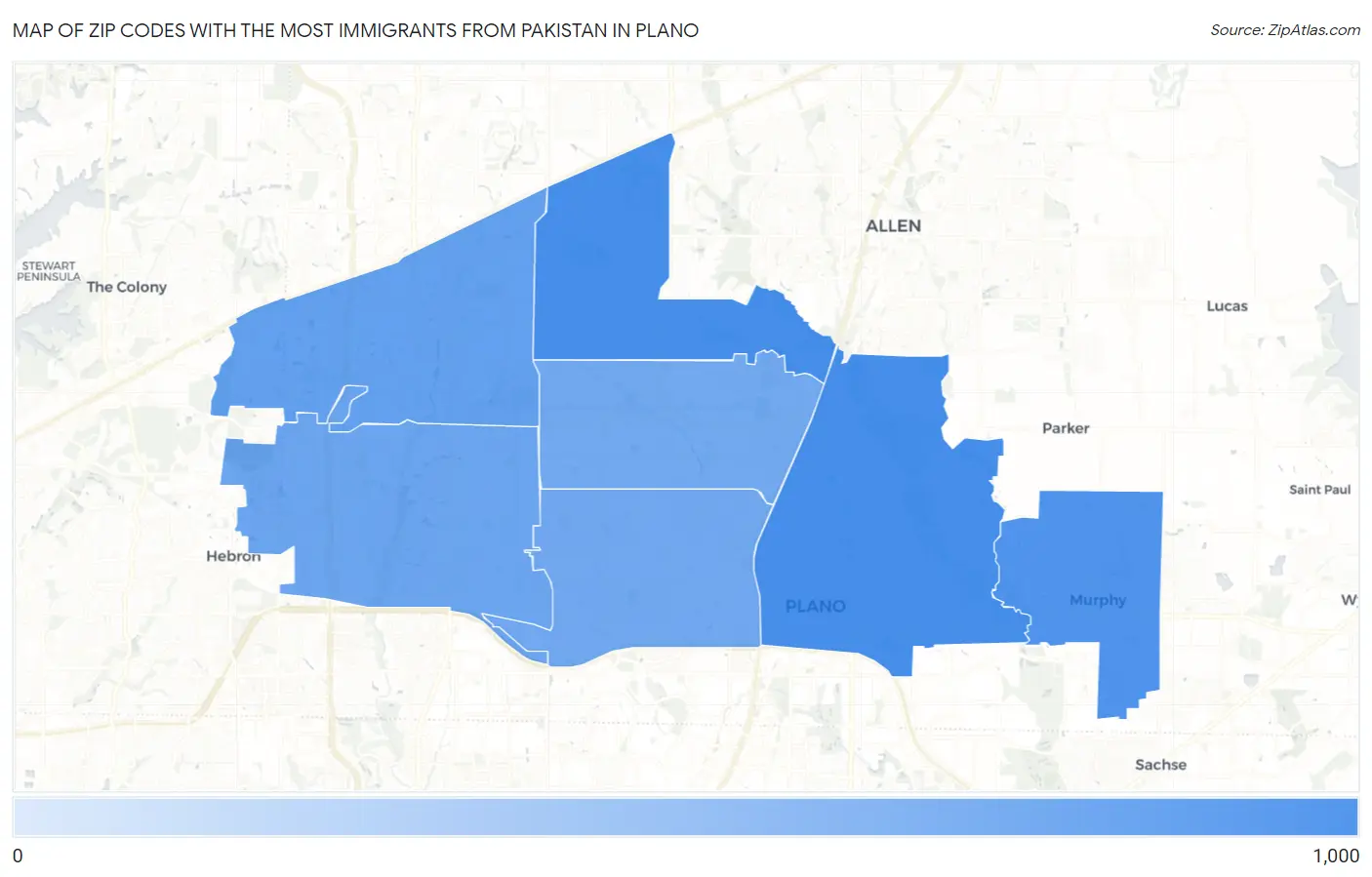 Zip Codes with the Most Immigrants from Pakistan in Plano Map