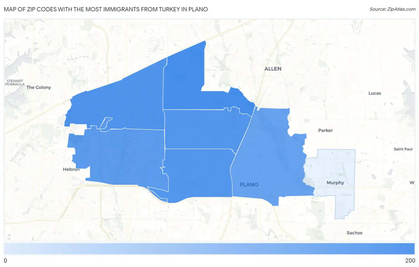 Zip Codes with the Most Immigrants from Turkey in Plano Map