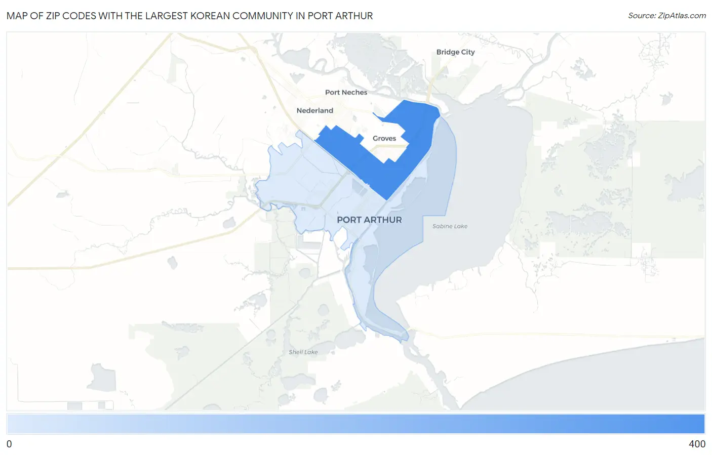 Zip Codes with the Largest Korean Community in Port Arthur Map