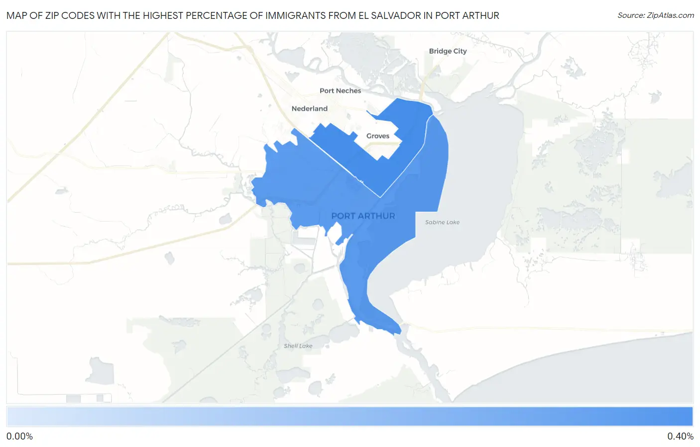 Zip Codes with the Highest Percentage of Immigrants from El Salvador in Port Arthur Map