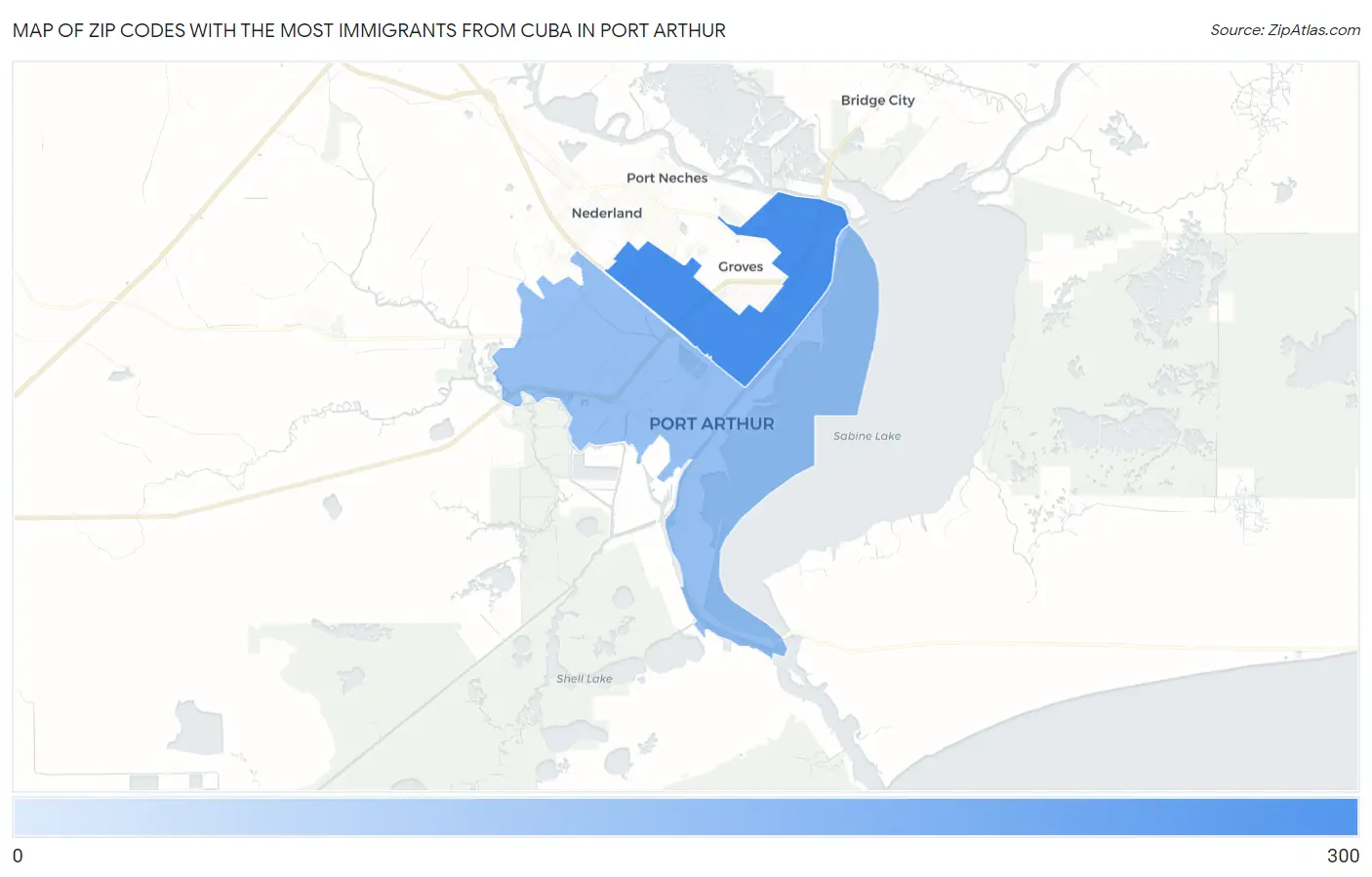 Zip Codes with the Most Immigrants from Cuba in Port Arthur Map