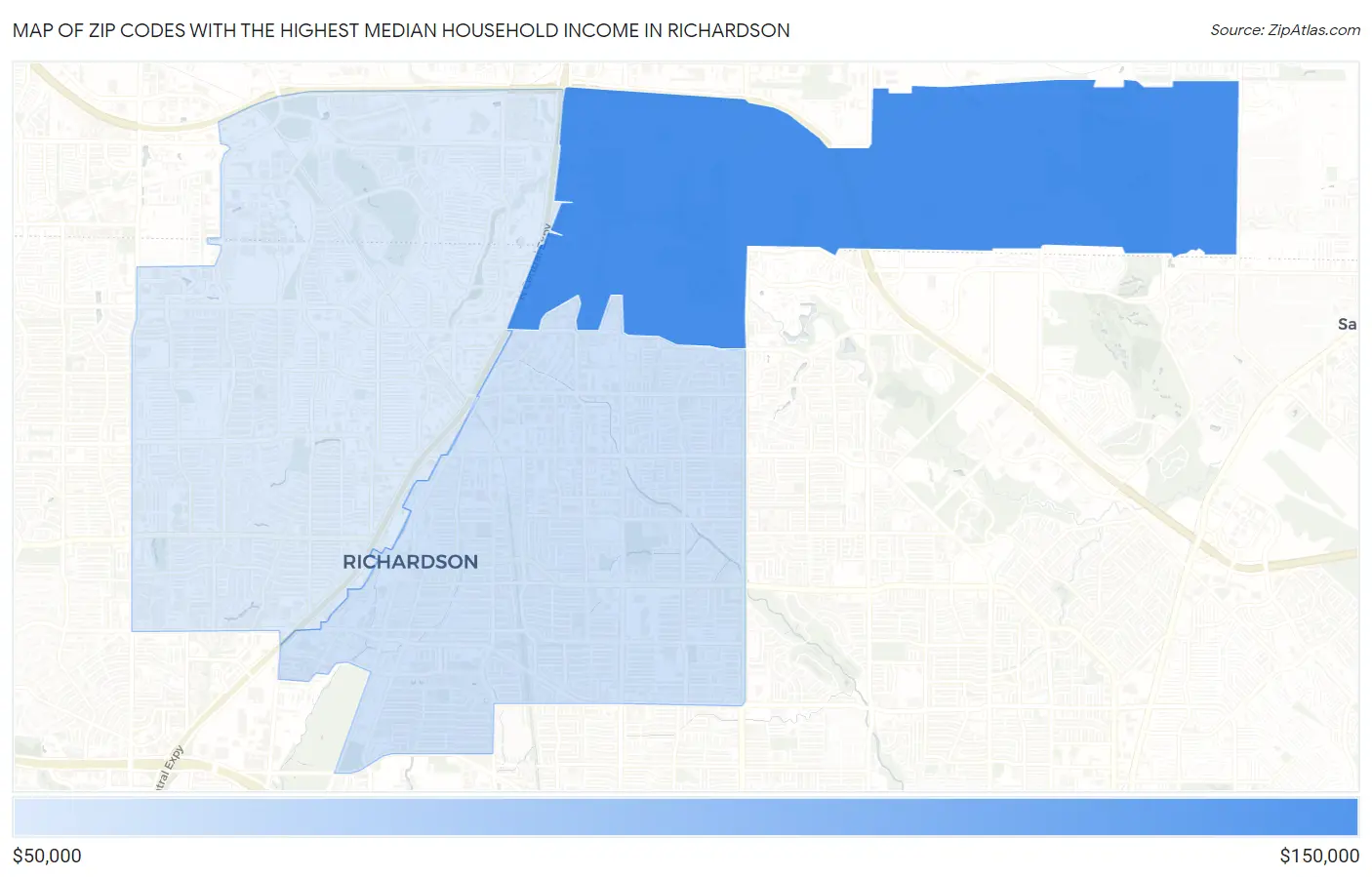 Zip Codes with the Highest Median Household Income in Richardson Map