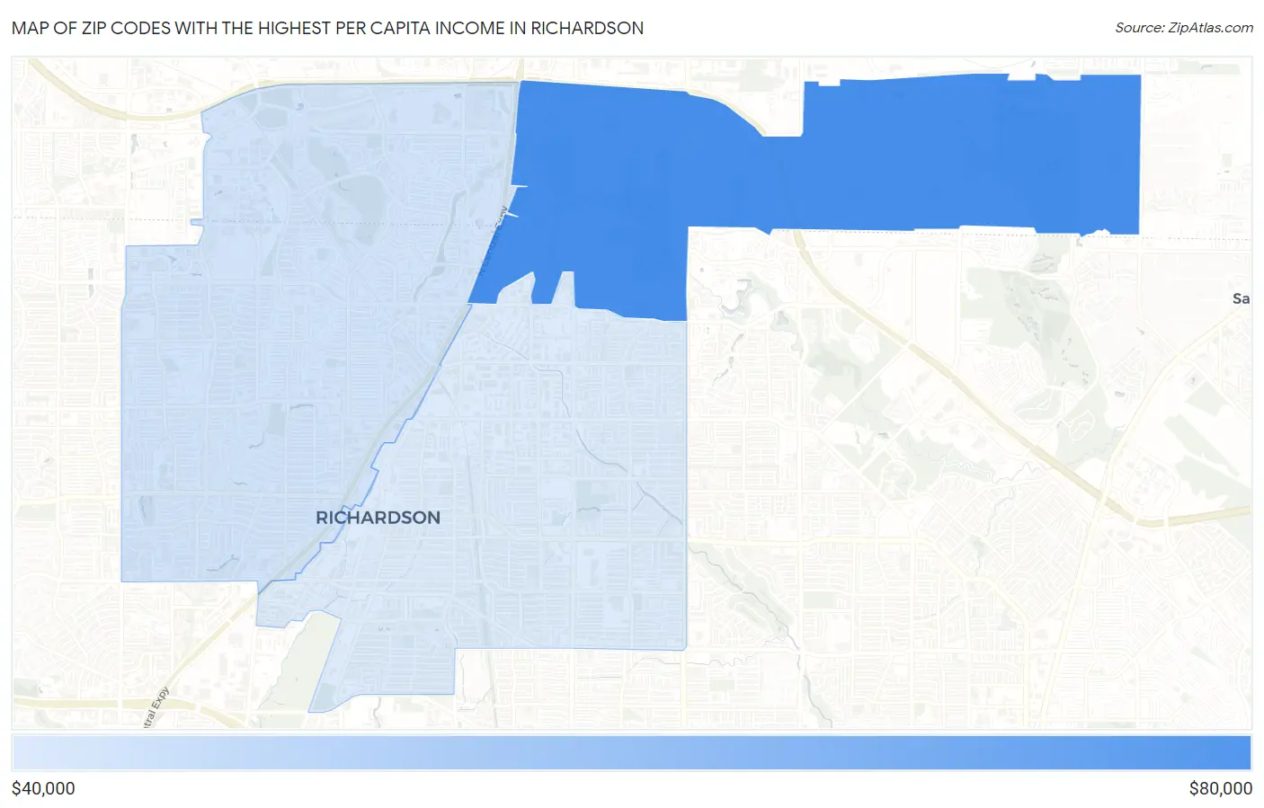 Zip Codes with the Highest Per Capita Income in Richardson Map