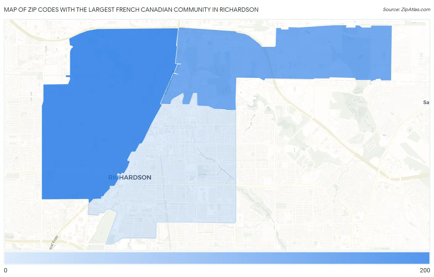 Zip Codes with the Largest French Canadian Community in Richardson Map