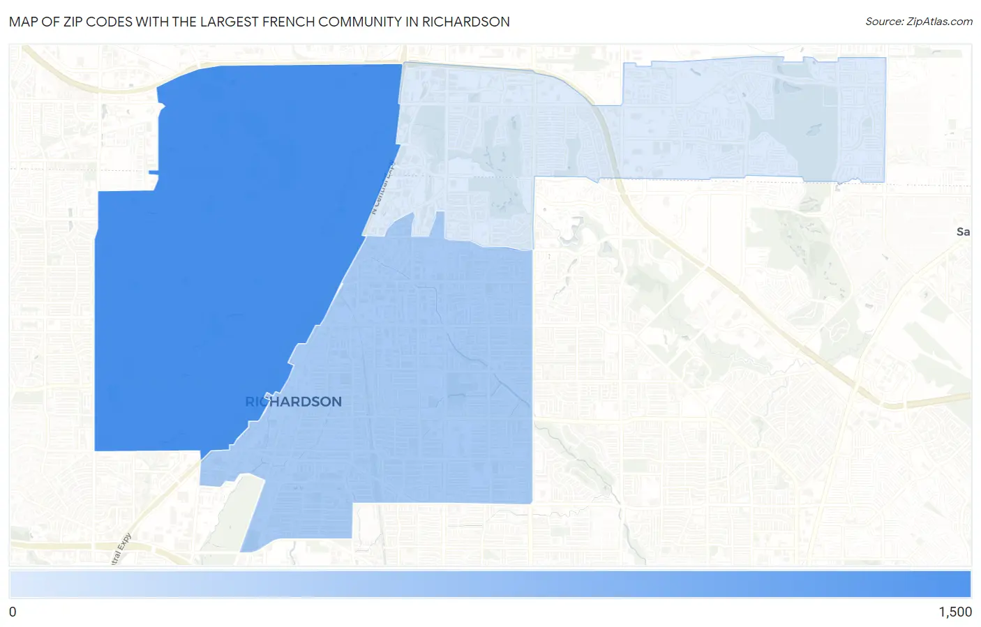 Zip Codes with the Largest French Community in Richardson Map