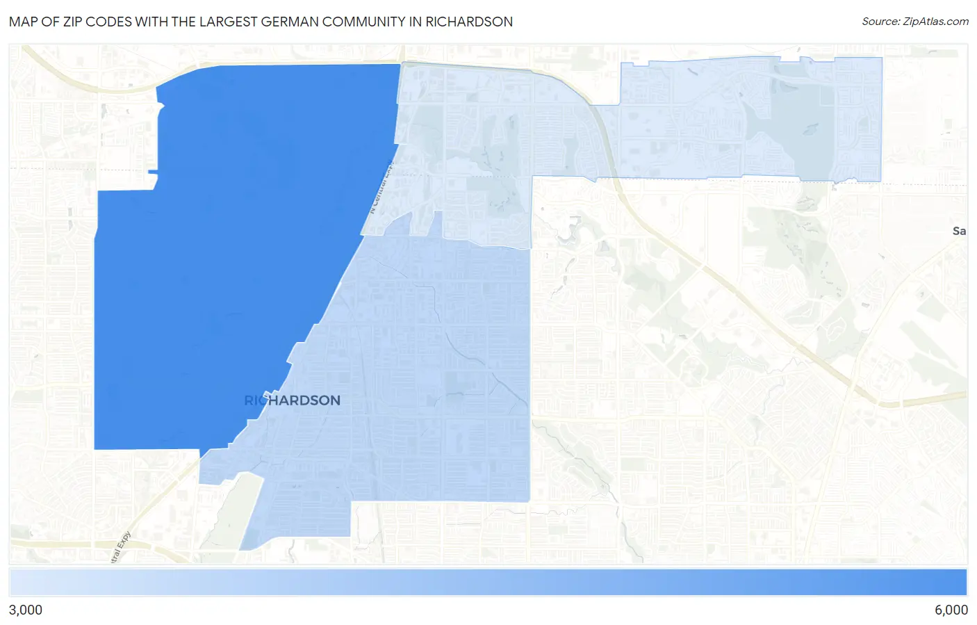 Zip Codes with the Largest German Community in Richardson Map