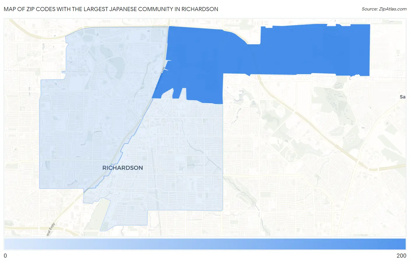 Zip Codes with the Largest Japanese Community in Richardson Map