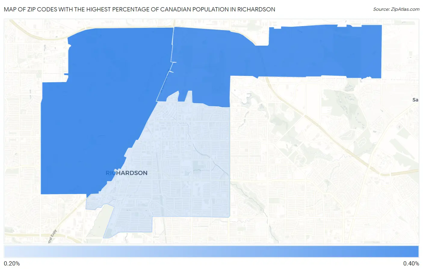 Zip Codes with the Highest Percentage of Canadian Population in Richardson Map