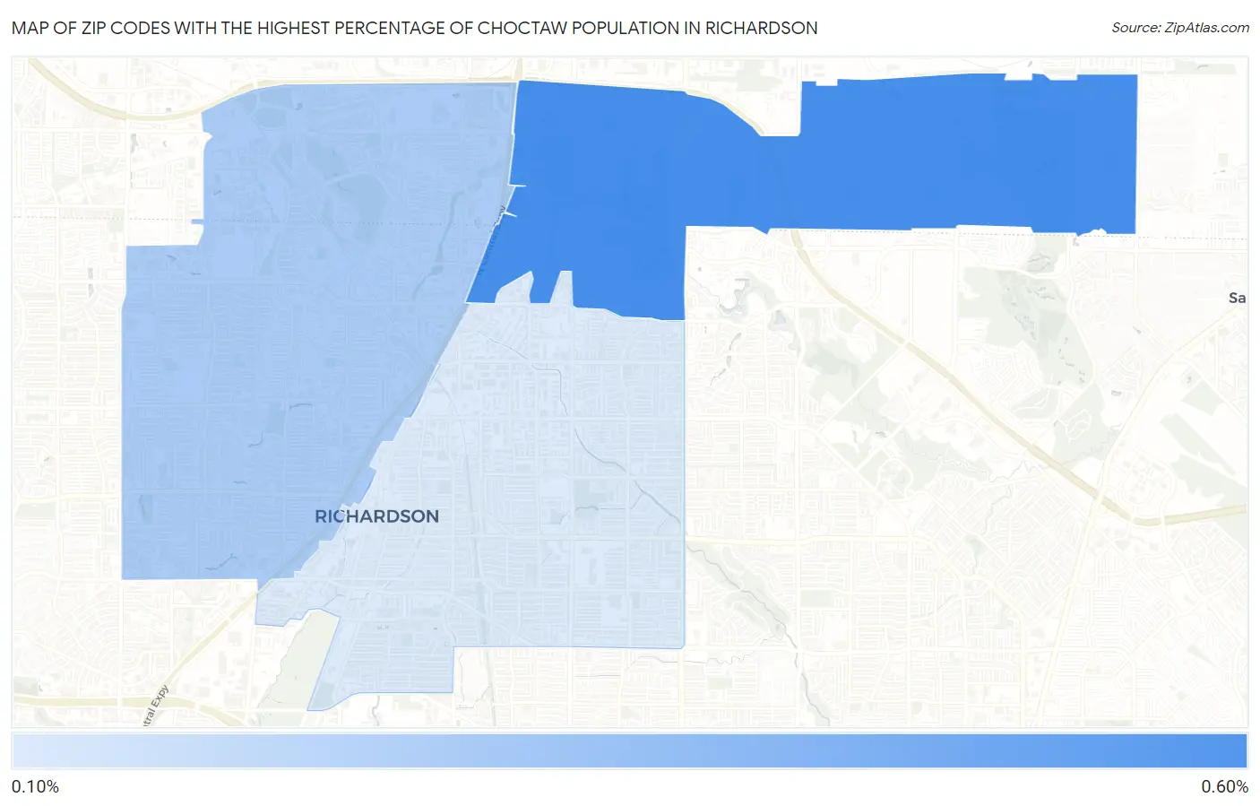 Zip Codes with the Highest Percentage of Choctaw Population in Richardson Map