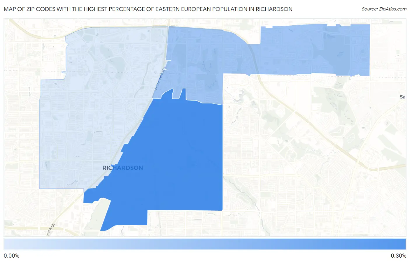 Zip Codes with the Highest Percentage of Eastern European Population in Richardson Map
