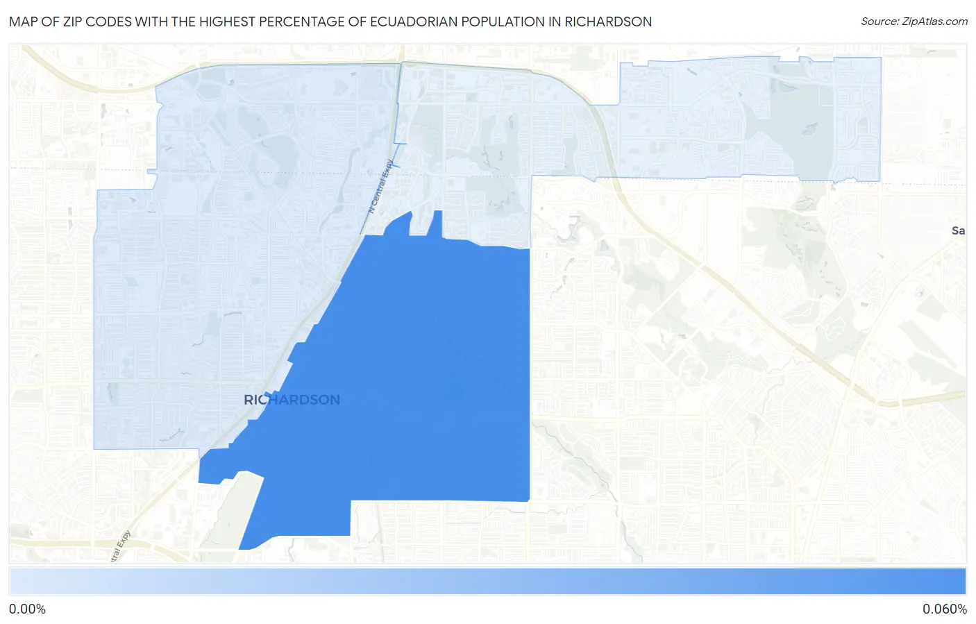 Zip Codes with the Highest Percentage of Ecuadorian Population in Richardson Map