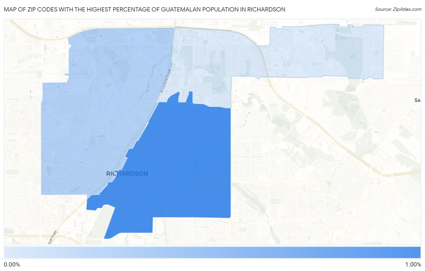 Zip Codes with the Highest Percentage of Guatemalan Population in Richardson Map