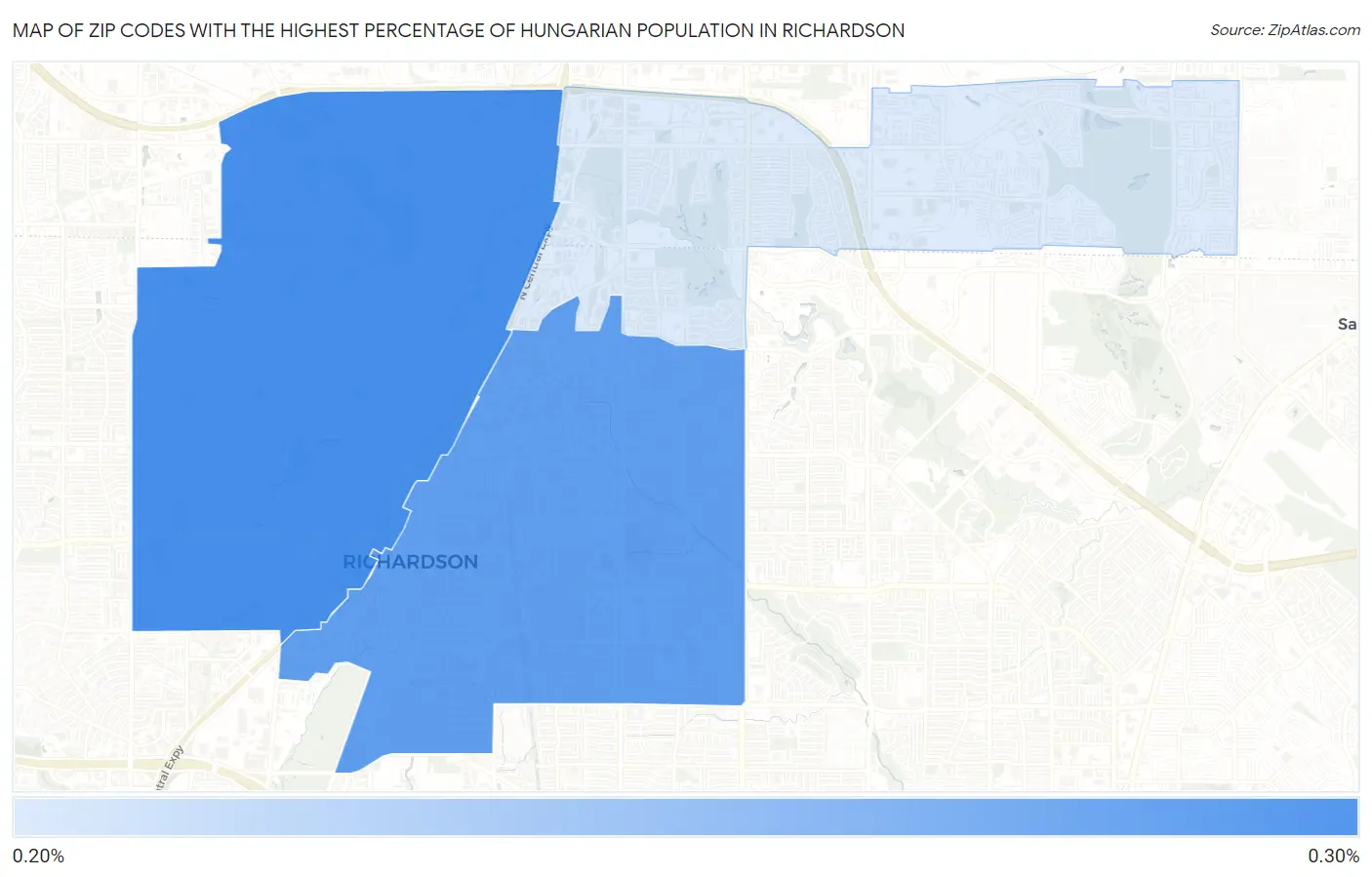 Zip Codes with the Highest Percentage of Hungarian Population in Richardson Map
