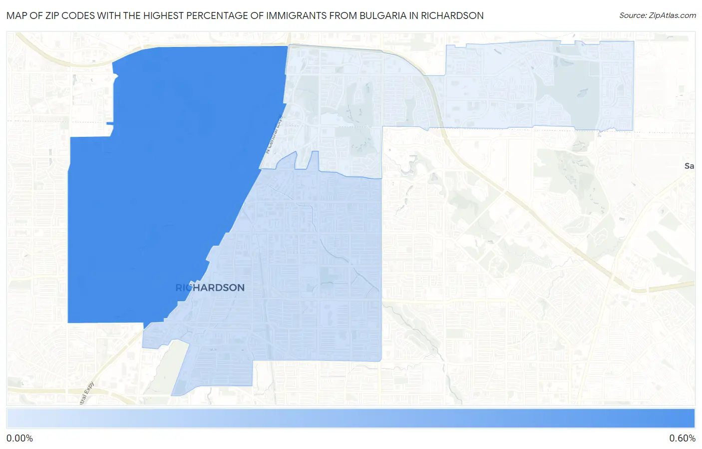 Zip Codes with the Highest Percentage of Immigrants from Bulgaria in Richardson Map