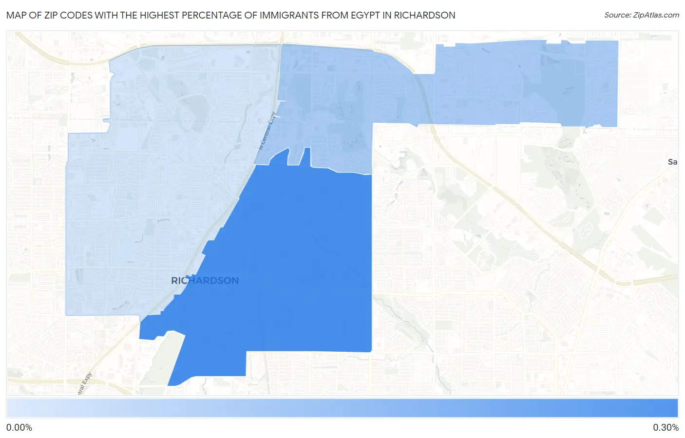 Zip Codes with the Highest Percentage of Immigrants from Egypt in Richardson Map
