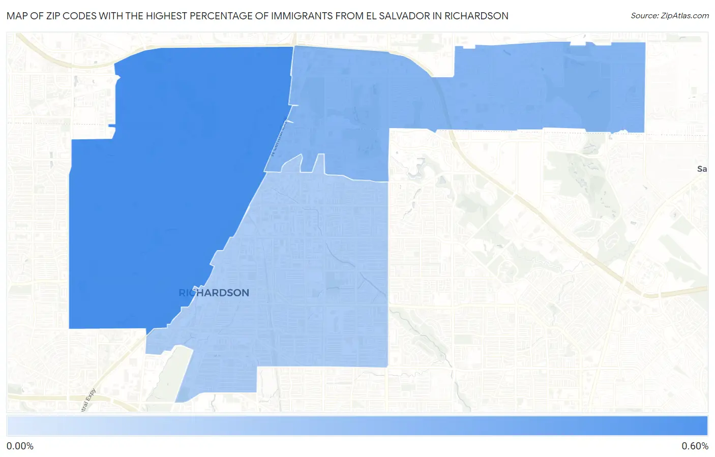Zip Codes with the Highest Percentage of Immigrants from El Salvador in Richardson Map