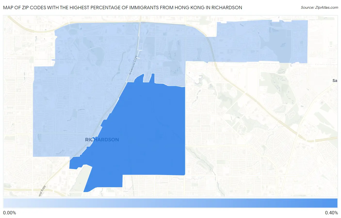 Zip Codes with the Highest Percentage of Immigrants from Hong Kong in Richardson Map