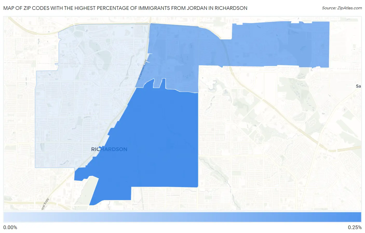 Zip Codes with the Highest Percentage of Immigrants from Jordan in Richardson Map