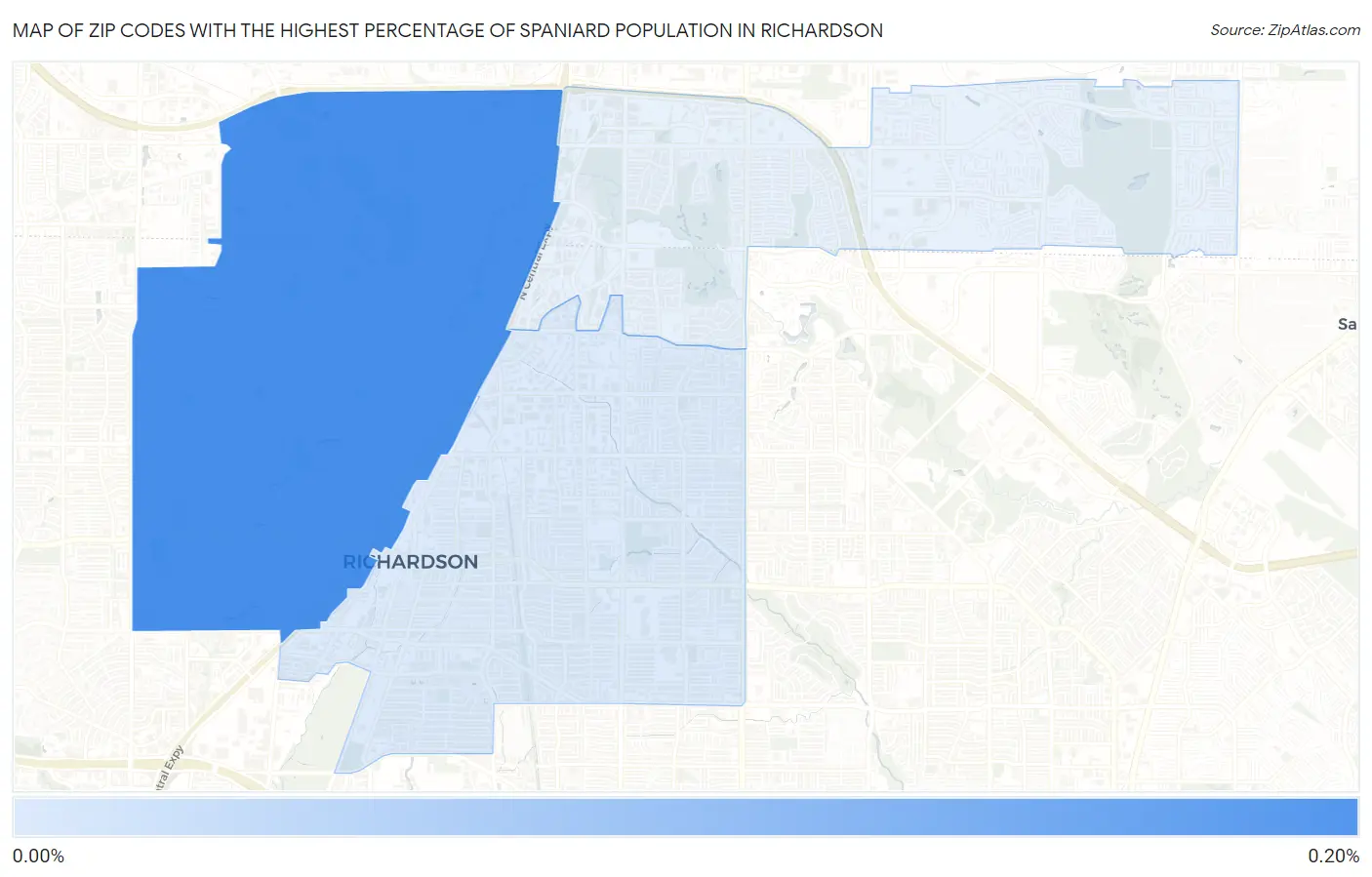 Zip Codes with the Highest Percentage of Spaniard Population in Richardson Map