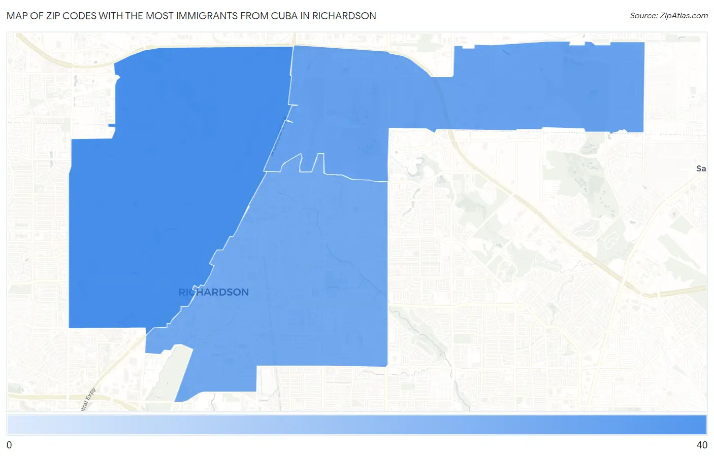 Zip Codes with the Most Immigrants from Cuba in Richardson Map