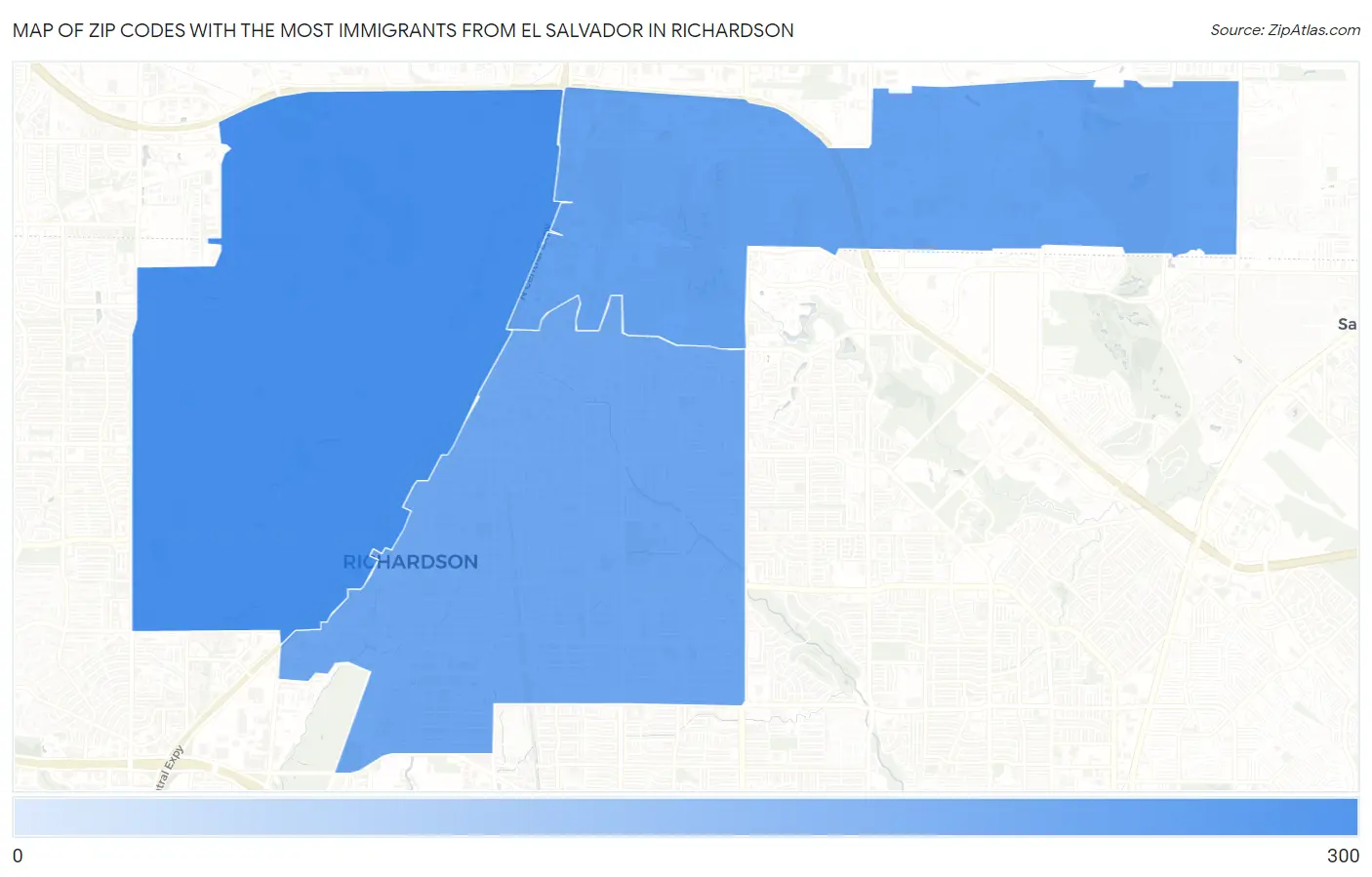 Zip Codes with the Most Immigrants from El Salvador in Richardson Map