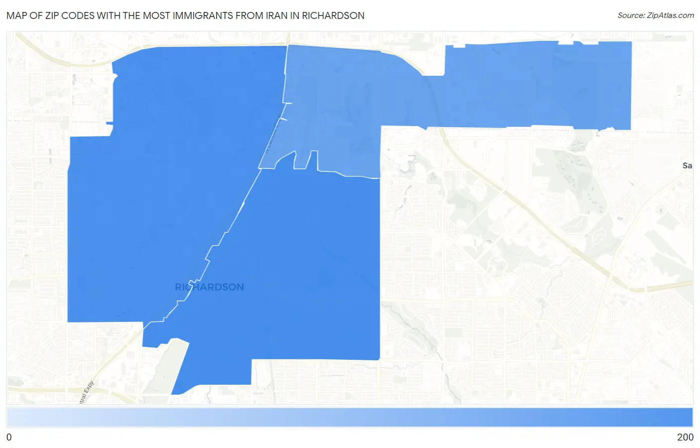 Zip Codes with the Most Immigrants from Iran in Richardson Map