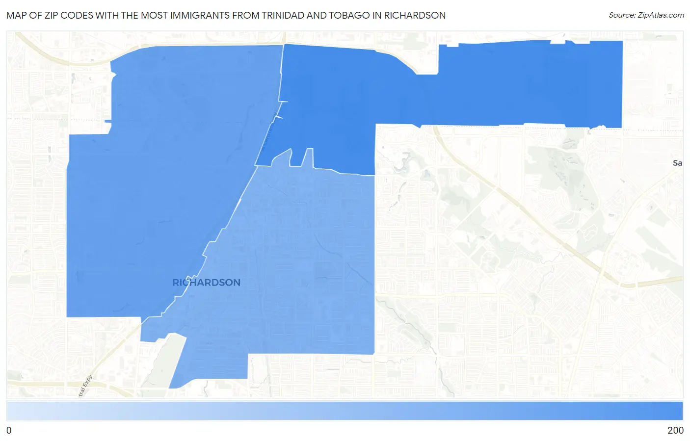 Zip Codes with the Most Immigrants from Trinidad and Tobago in Richardson Map