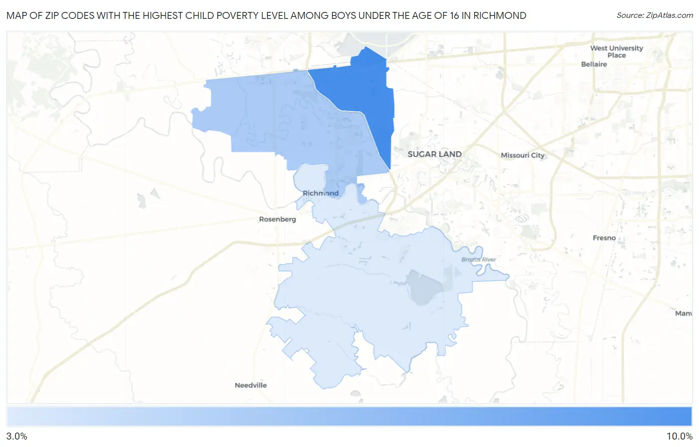 Zip Codes with the Highest Child Poverty Level Among Boys Under the Age of 16 in Richmond Map