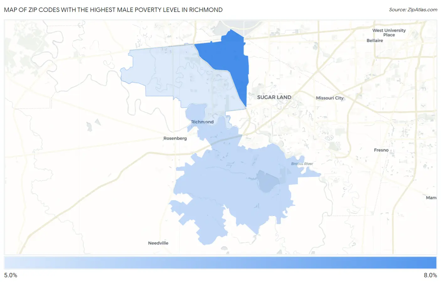 Zip Codes with the Highest Male Poverty Level in Richmond Map