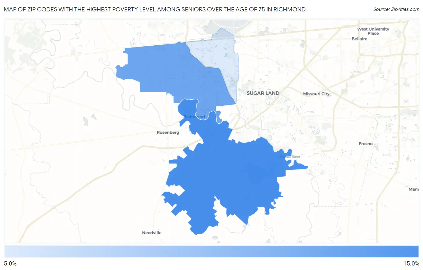 Zip Codes with the Highest Poverty Level Among Seniors Over the Age of 75 in Richmond Map
