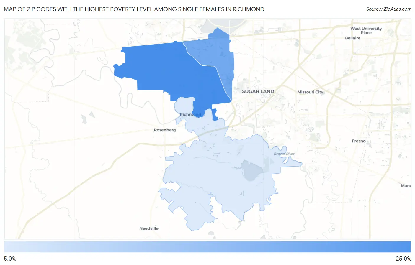 Zip Codes with the Highest Poverty Level Among Single Females in Richmond Map