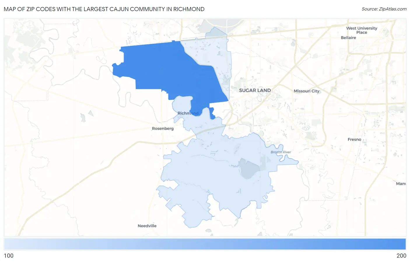 Zip Codes with the Largest Cajun Community in Richmond Map