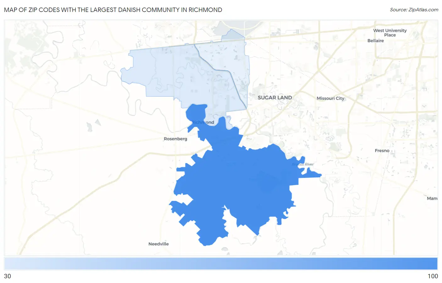 Zip Codes with the Largest Danish Community in Richmond Map
