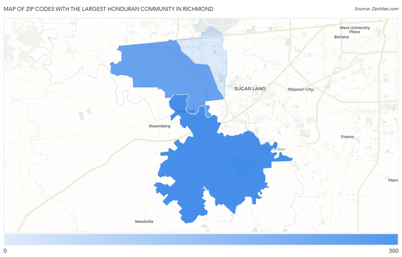 Zip Codes with the Largest Honduran Community in Richmond Map