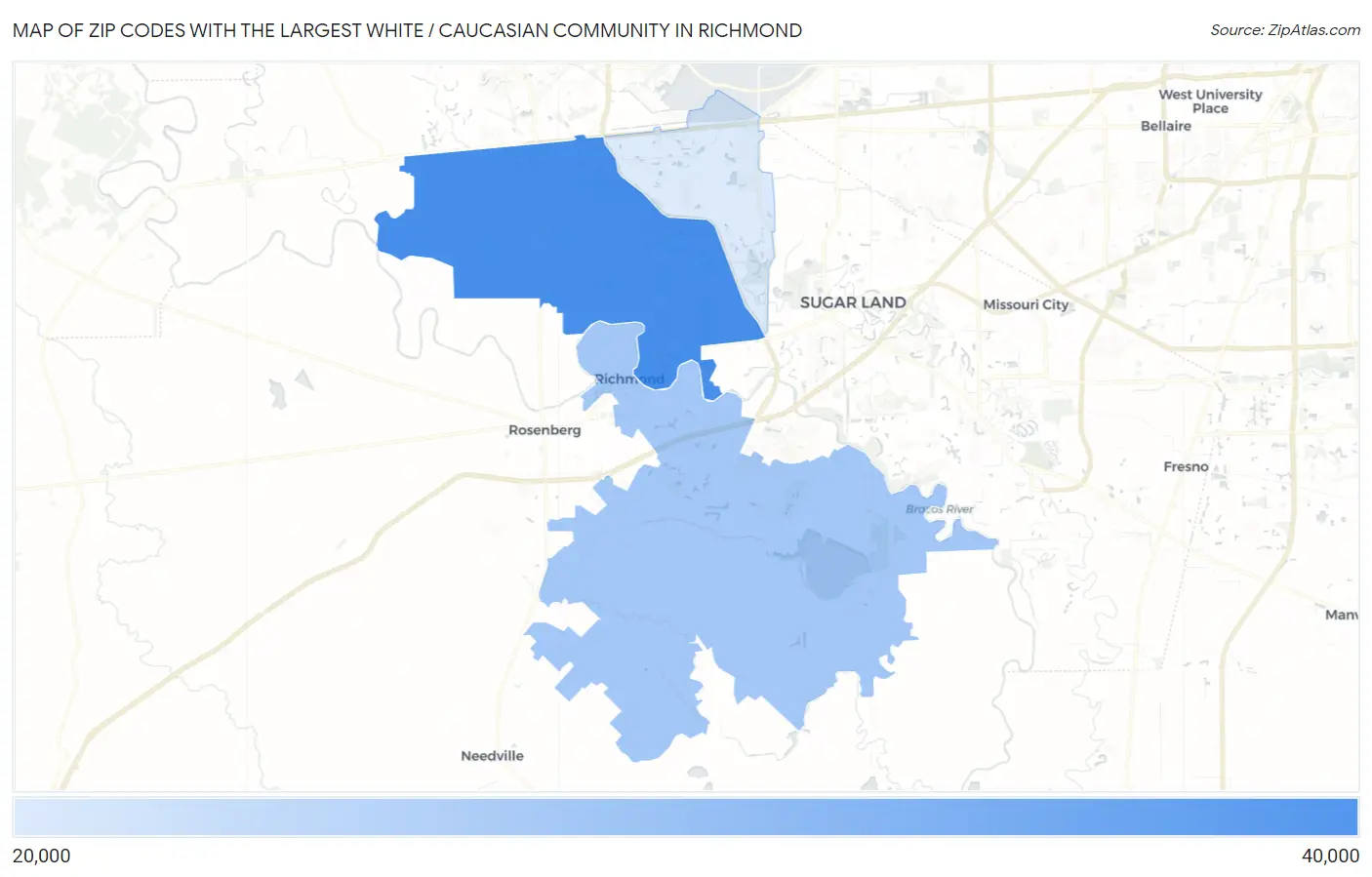 Zip Codes with the Largest White / Caucasian Community in Richmond Map