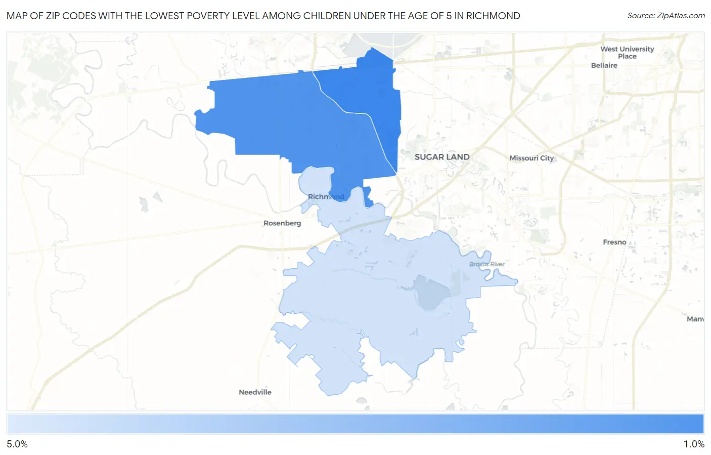 Zip Codes with the Lowest Poverty Level Among Children Under the Age of 5 in Richmond Map
