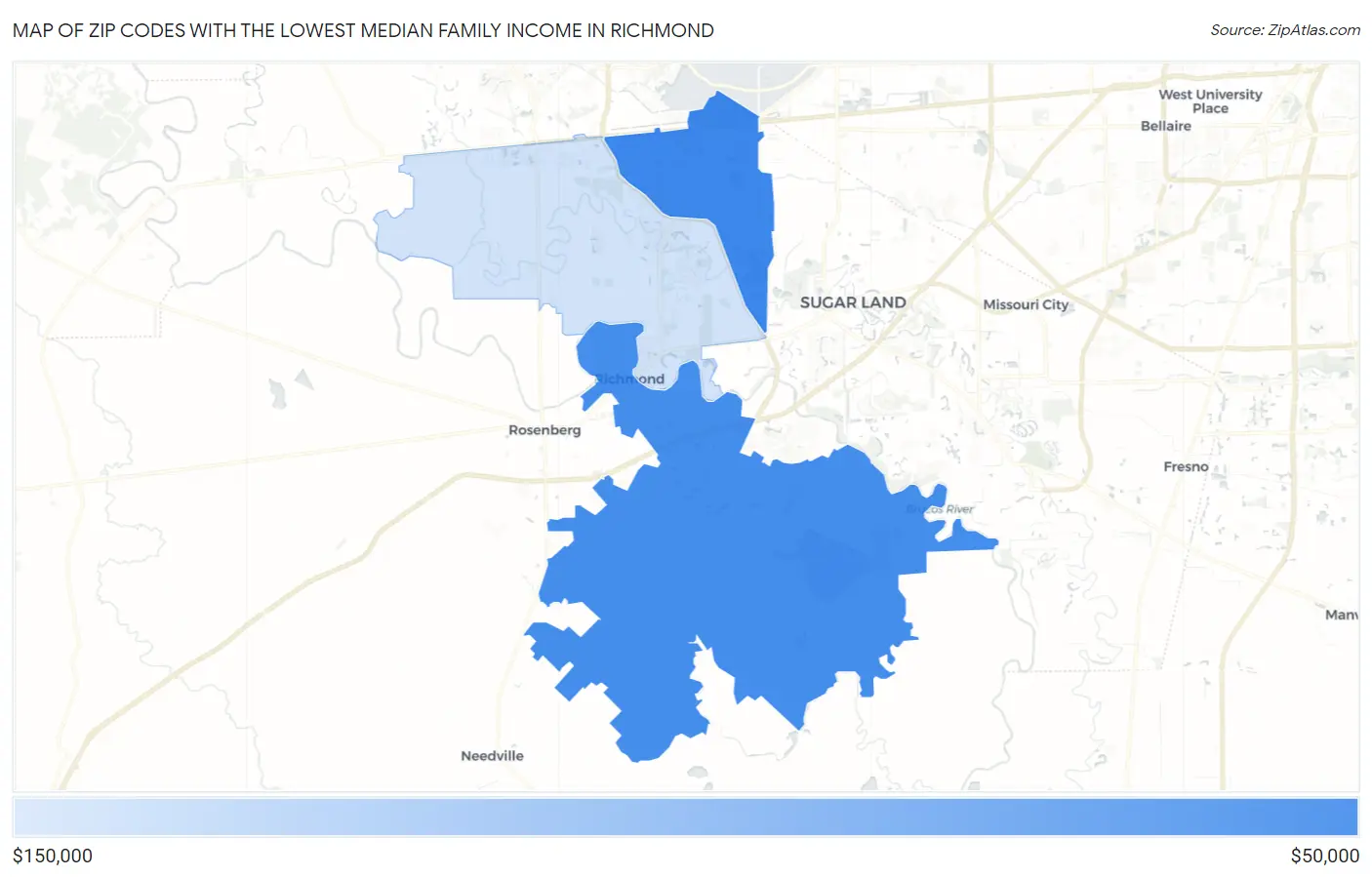 Zip Codes with the Lowest Median Family Income in Richmond Map