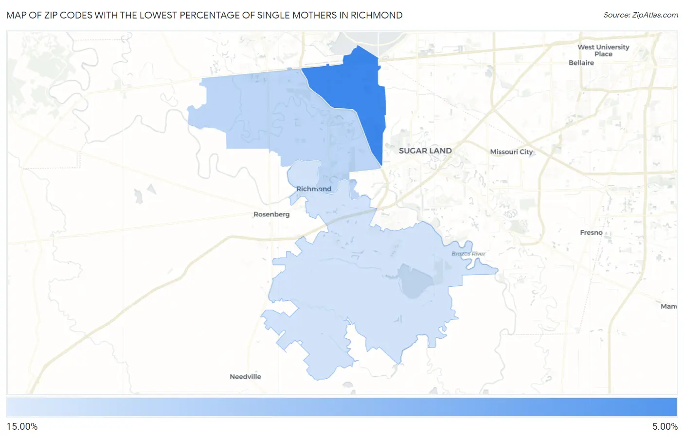 Zip Codes with the Lowest Percentage of Single Mothers in Richmond Map