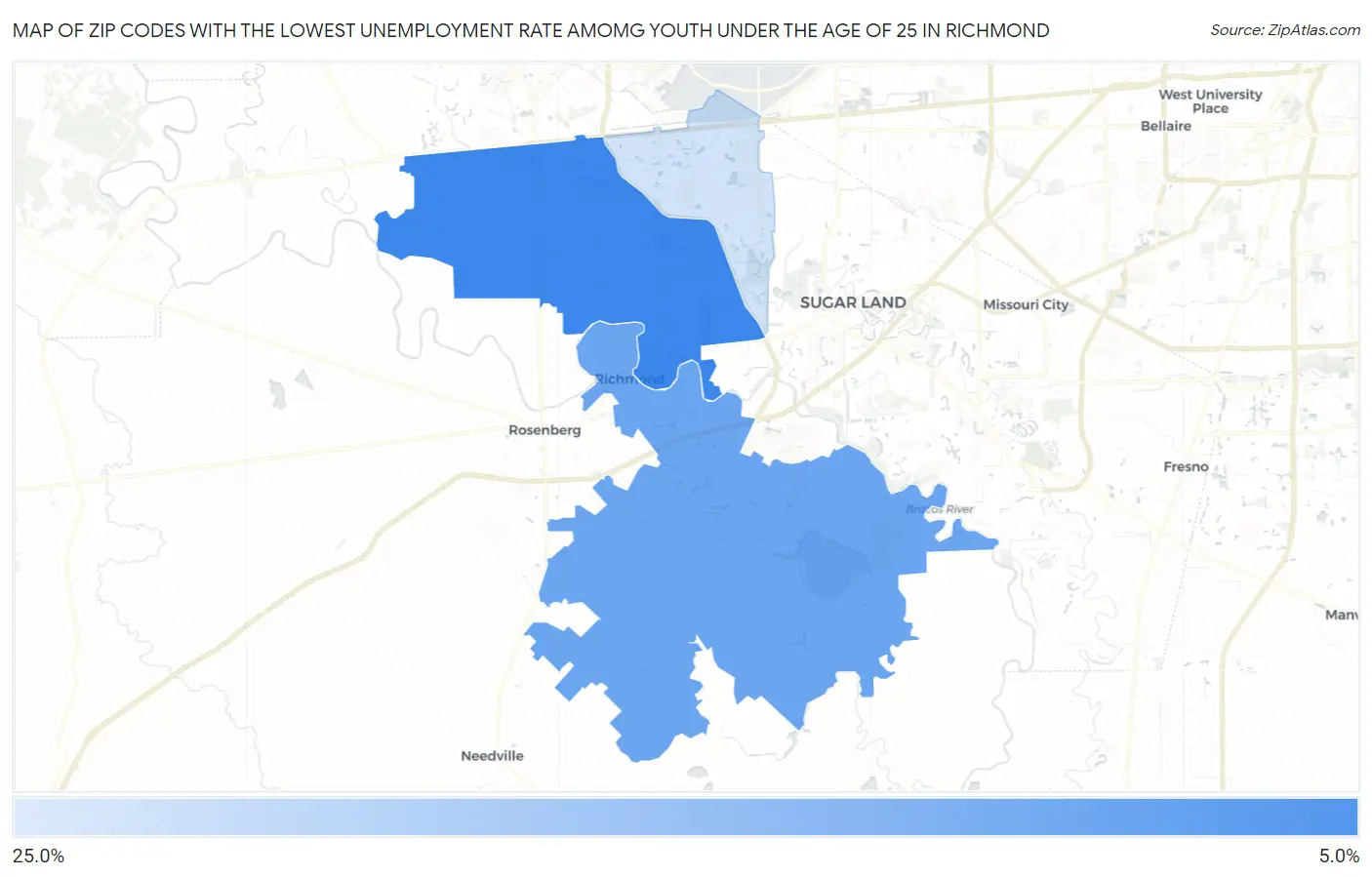 Zip Codes with the Lowest Unemployment Rate Amomg Youth Under the Age of 25 in Richmond Map