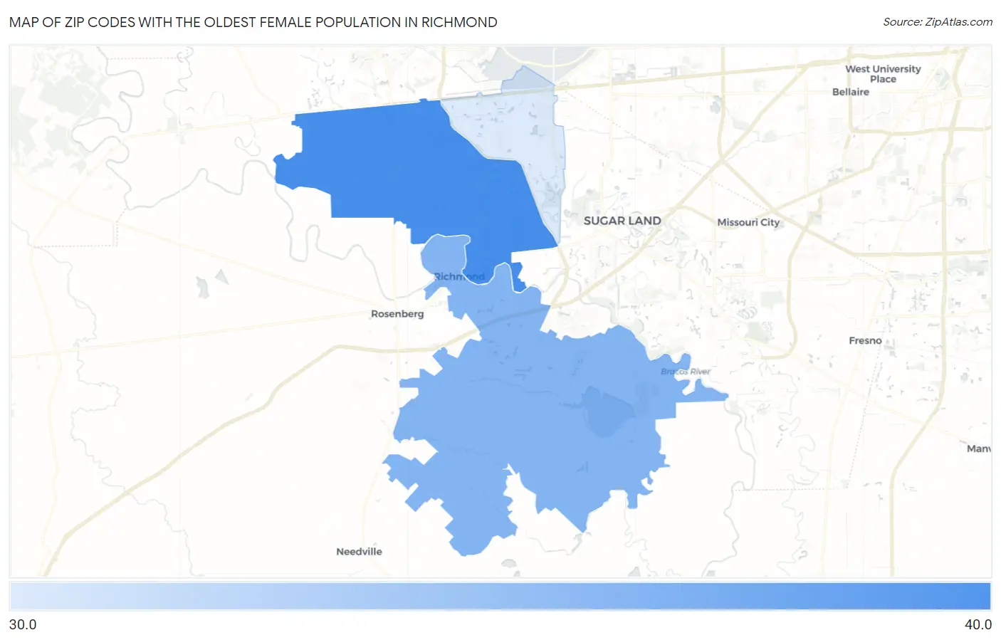 Zip Codes with the Oldest Female Population in Richmond Map