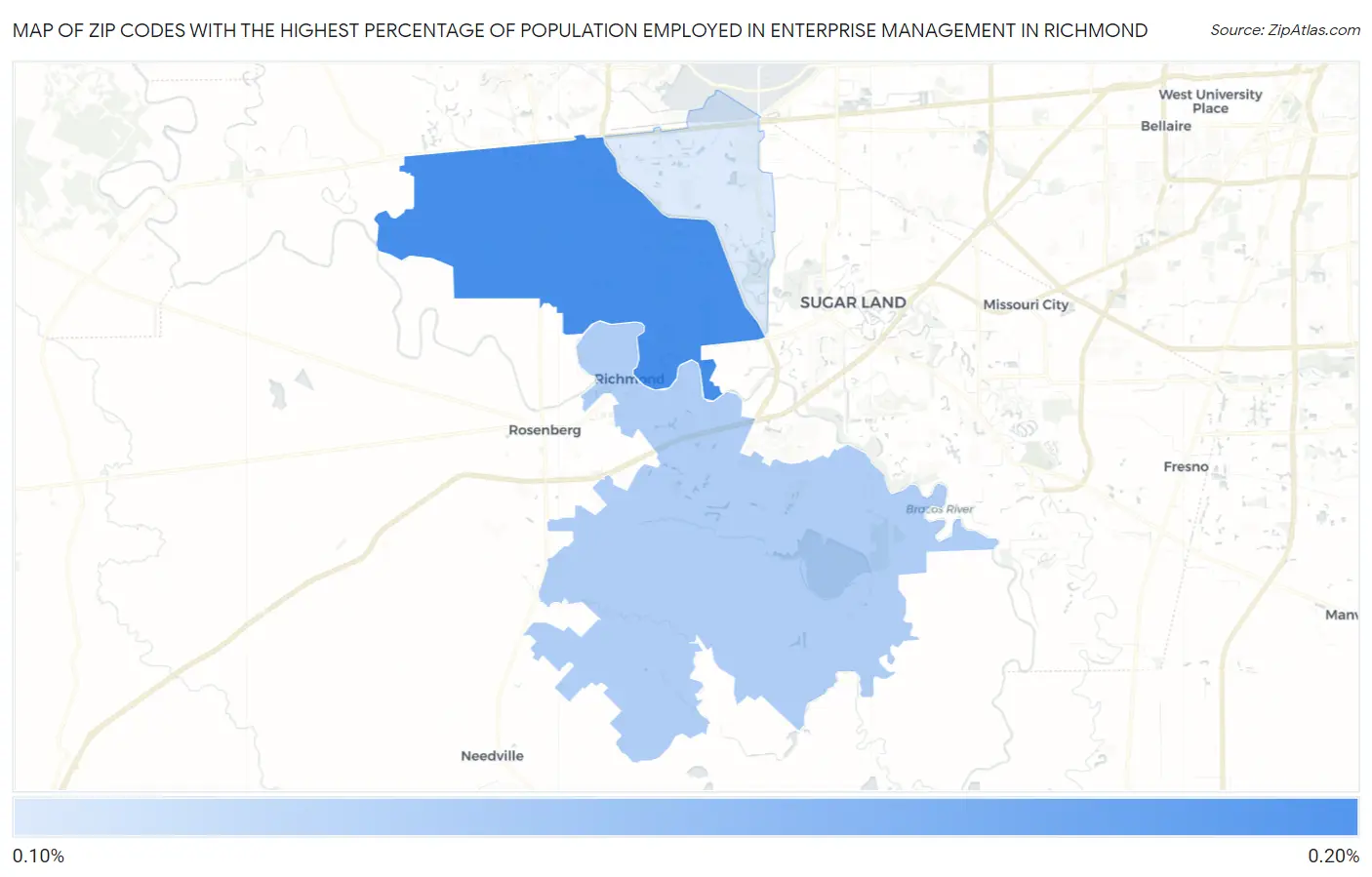 Zip Codes with the Highest Percentage of Population Employed in Enterprise Management in Richmond Map