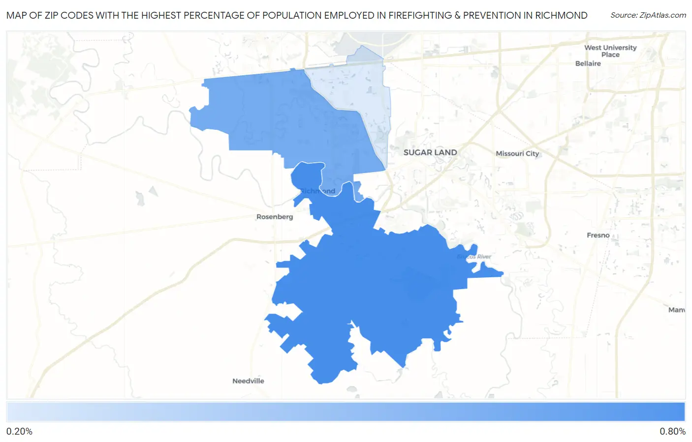 Zip Codes with the Highest Percentage of Population Employed in Firefighting & Prevention in Richmond Map