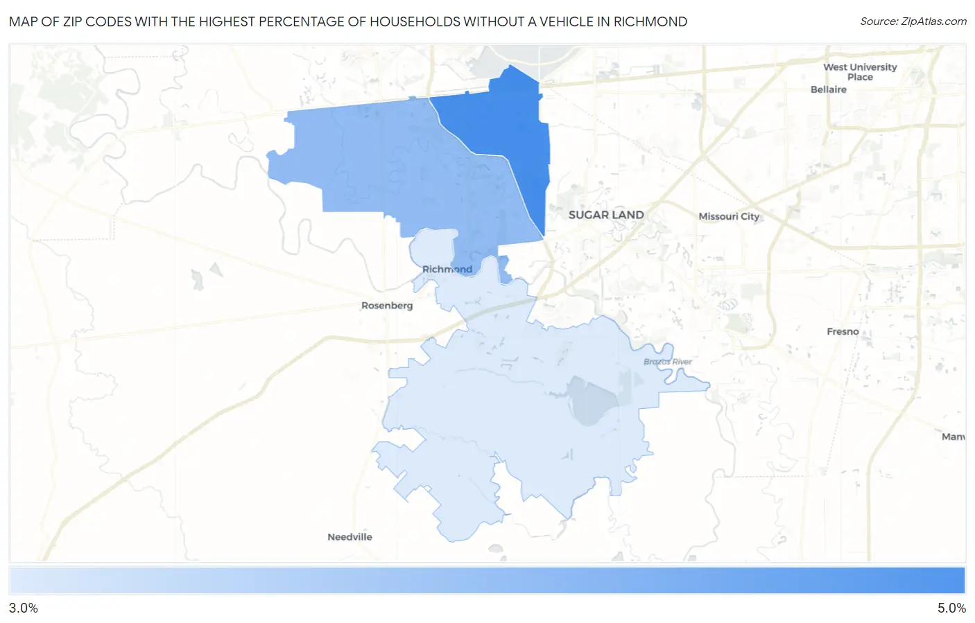Zip Codes with the Highest Percentage of Households Without a Vehicle in Richmond Map