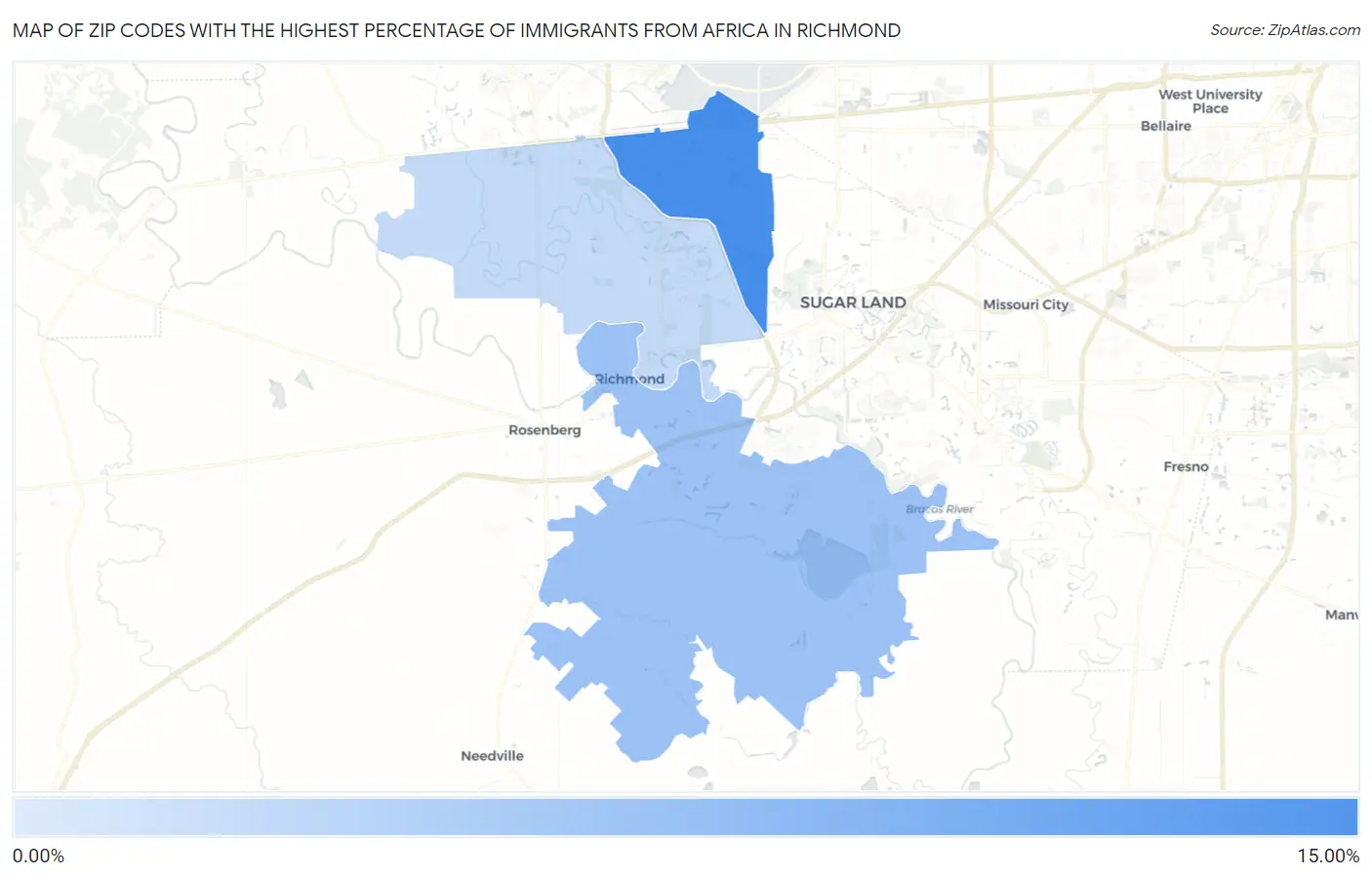 Zip Codes with the Highest Percentage of Immigrants from Africa in Richmond Map